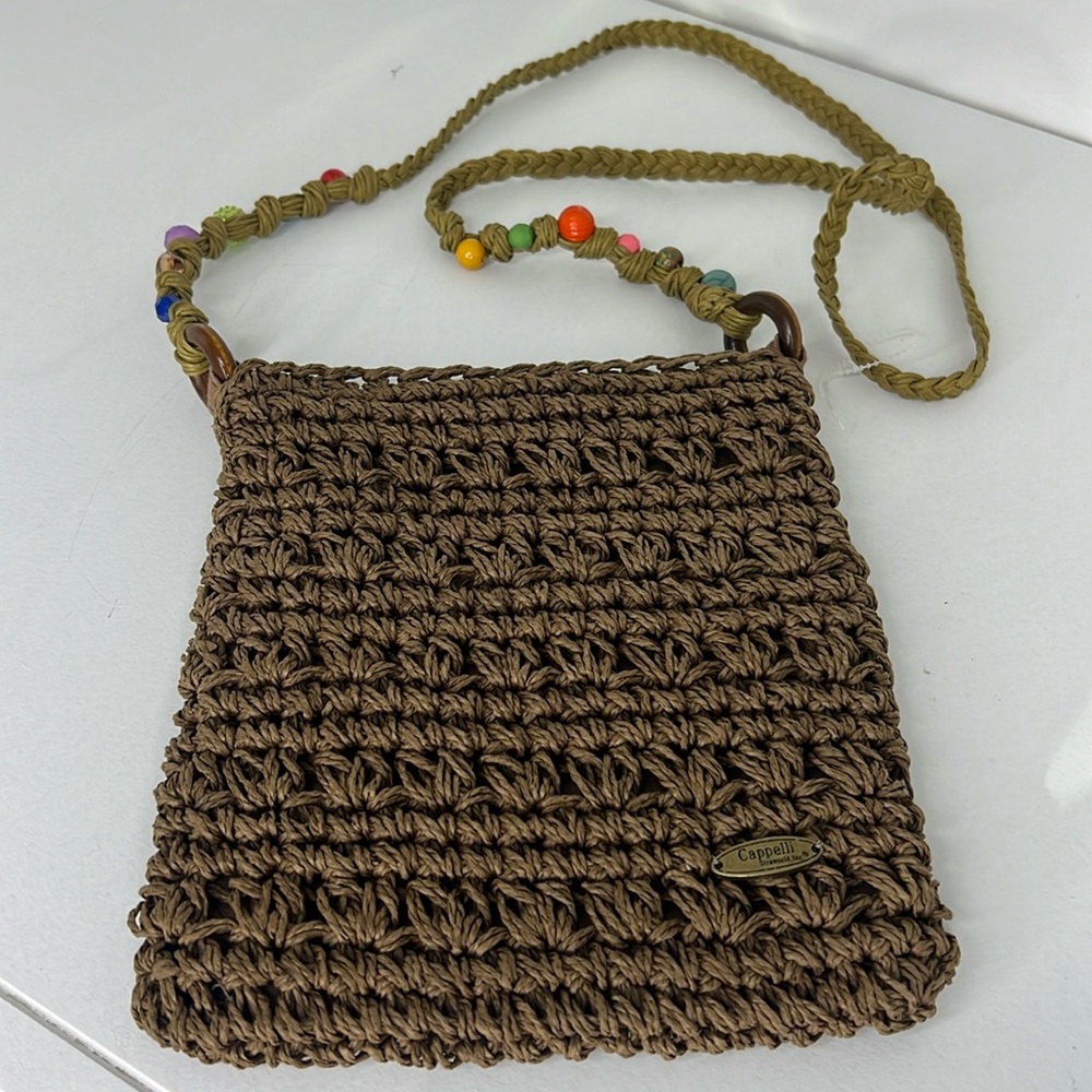 New Cappelli Straworld Brown Woven Beaded Boho Crossbody Bag - Picture 1 of 9